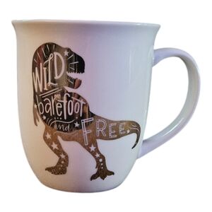 Pfaltzgraff 18 Oz Porcelain Coffee Mug Cup TRex Gold Wild Barefoot Free Dinosaur